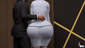 Yönetici Ofisinde, Kıvrımlı Yahudi Sekreteri 3d Çekimde Kontrolünü Kaybediyor.
