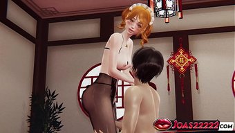Külotlu Çoraplı 3d Hentai Giymiş Ateşli Bir Noel Tavşanı, Parmaklarıyla Sikişiyor Ve Vibratör Kullanıyor.