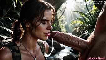 Kocaman Memeli Lara Croft, Götünden Sikip Aleti Ağzına Alıyor.