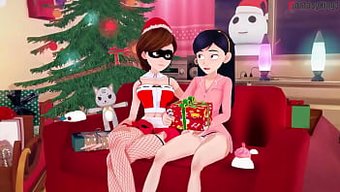 Helen Parr, Oldukça Belirgin Bir Hentai'De Elastigirl Olarak, 3d Noel Baba Sahnesi