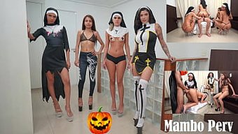 Cadılar Bayramı Temalı Rahibeler Yasak Cinsel Eylemlere Ve Grup Sekse Giriyorlar (Erotik, Grup Seks, Anal, Oral, Sakso)